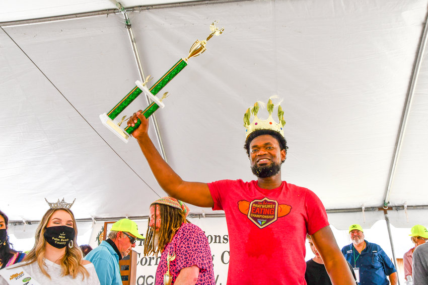 Professional eater Gideon Oji was the grand winner of the 2021 National Sweet Corn Eating Championship.