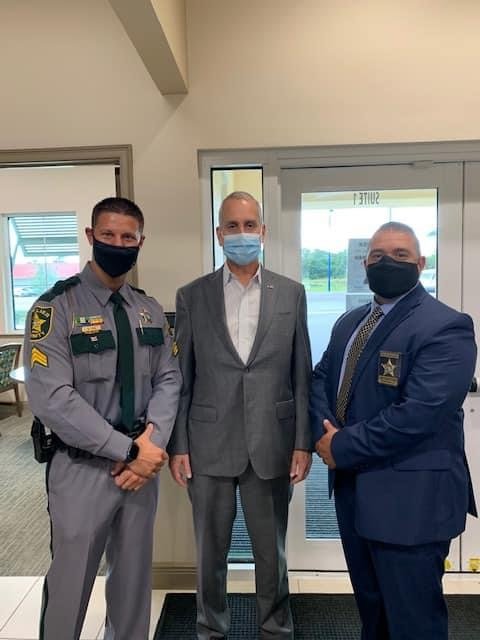 Mario Diaz-Ballart (center) met with Seargent Michael Puka and Seargent Jason Velazquez, of the Collier County Sheriff’s Office while at an Immokalee Chamber meet and greet.