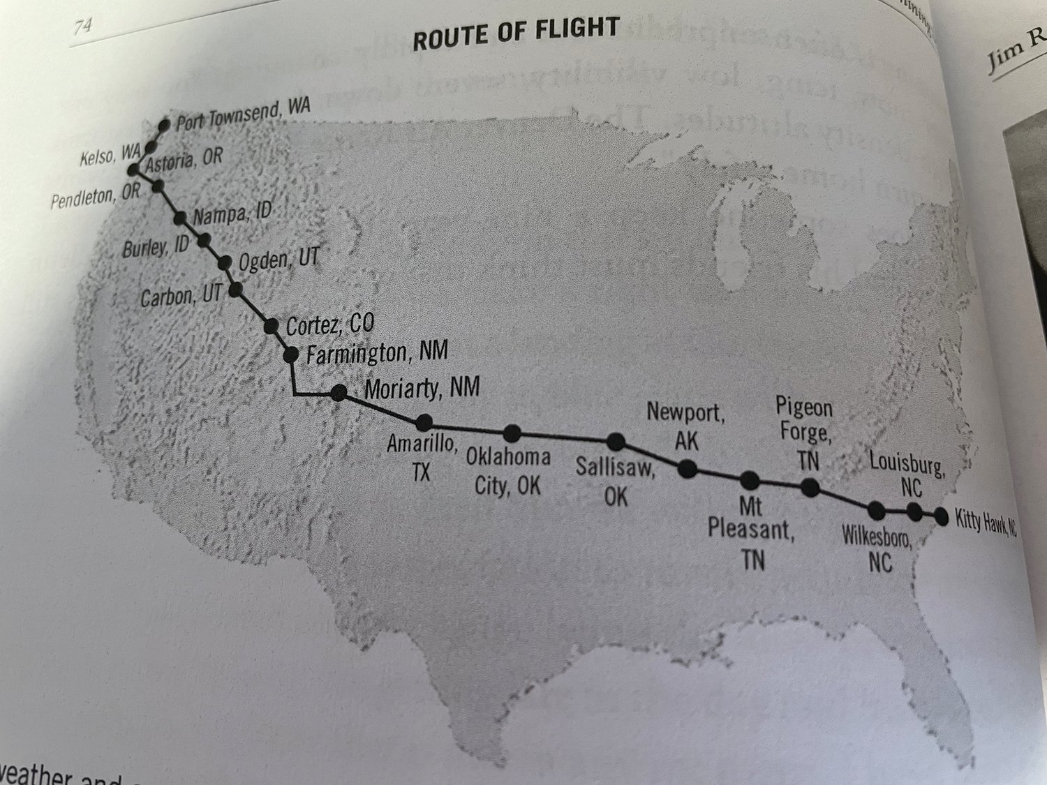 This map details the flight path taken by Jim and Karen Reynolds.