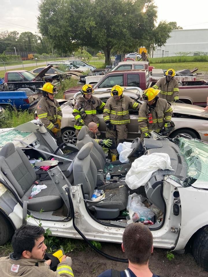 Responders participate in a hands-on extrication training at Tim’s Towing and Recovery on Tuesday, September 7, 2021.