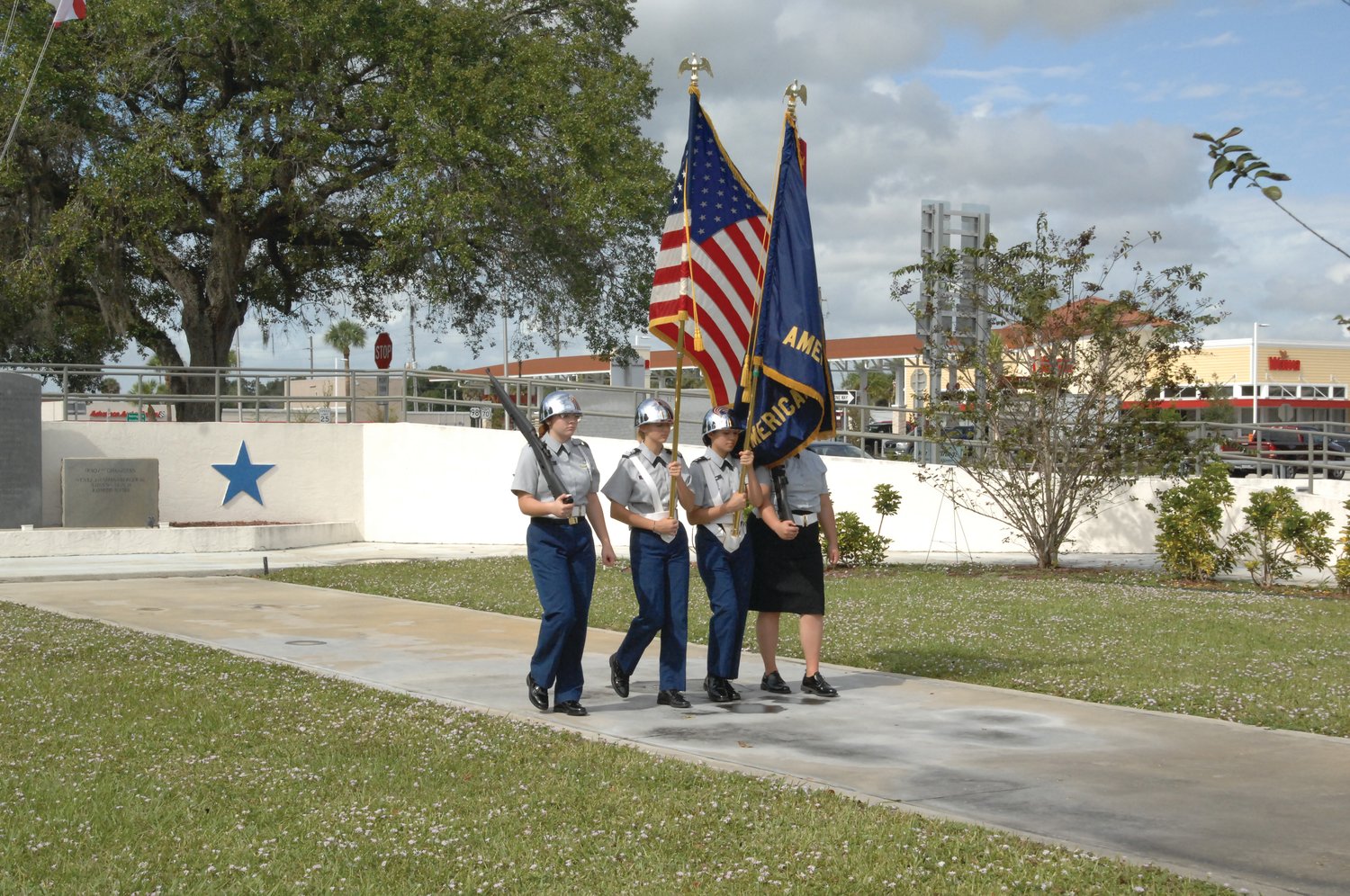 Okeechobee High School JROTC provided the Color Guard for the Veterans Day program in Flagler Park on Nov. 11.