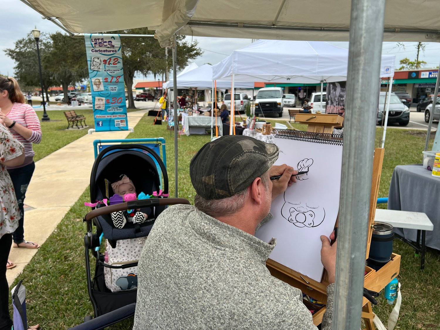 Jim Weckbacher travels all over the country doing caricatures at various festivals.