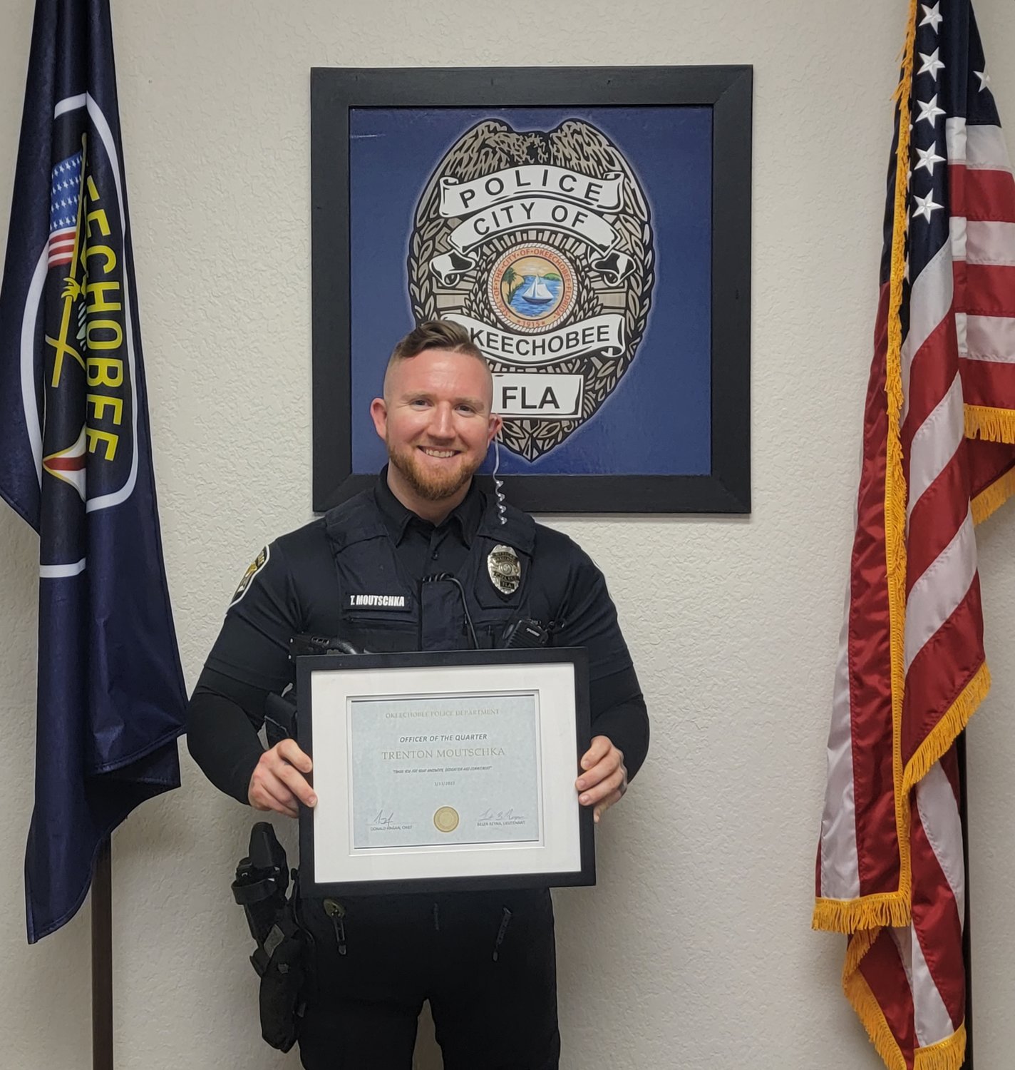 Officer Trenton Moutschka was nominated for Officer of the Quarter by his peers.