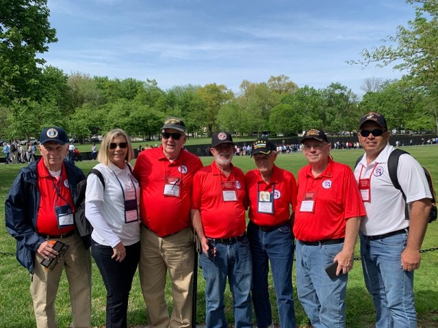 Pictured from left to right: Bob Muir (Air Force Veteran), Donna Strickland (Guardian), Tom Boardman (Marine Corp Veteran), Charlie Davis (Marine Corp Veteran), Bill Bruce (Navy Veteran), Richard Timm (Army Veteran), and Joe Timm (Marine Corp Veteran / Guardian).