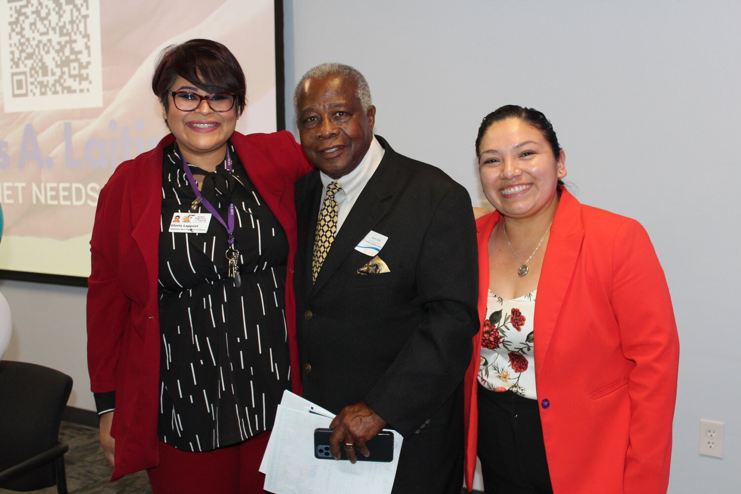 From left to right are Health & Wellness Coordinator, AAASWFL Gloria Lappost; Albert Griffith, representative from Senator Jonathan Martin’s office; Maricela Morado, president and CEO, AAASWFL.