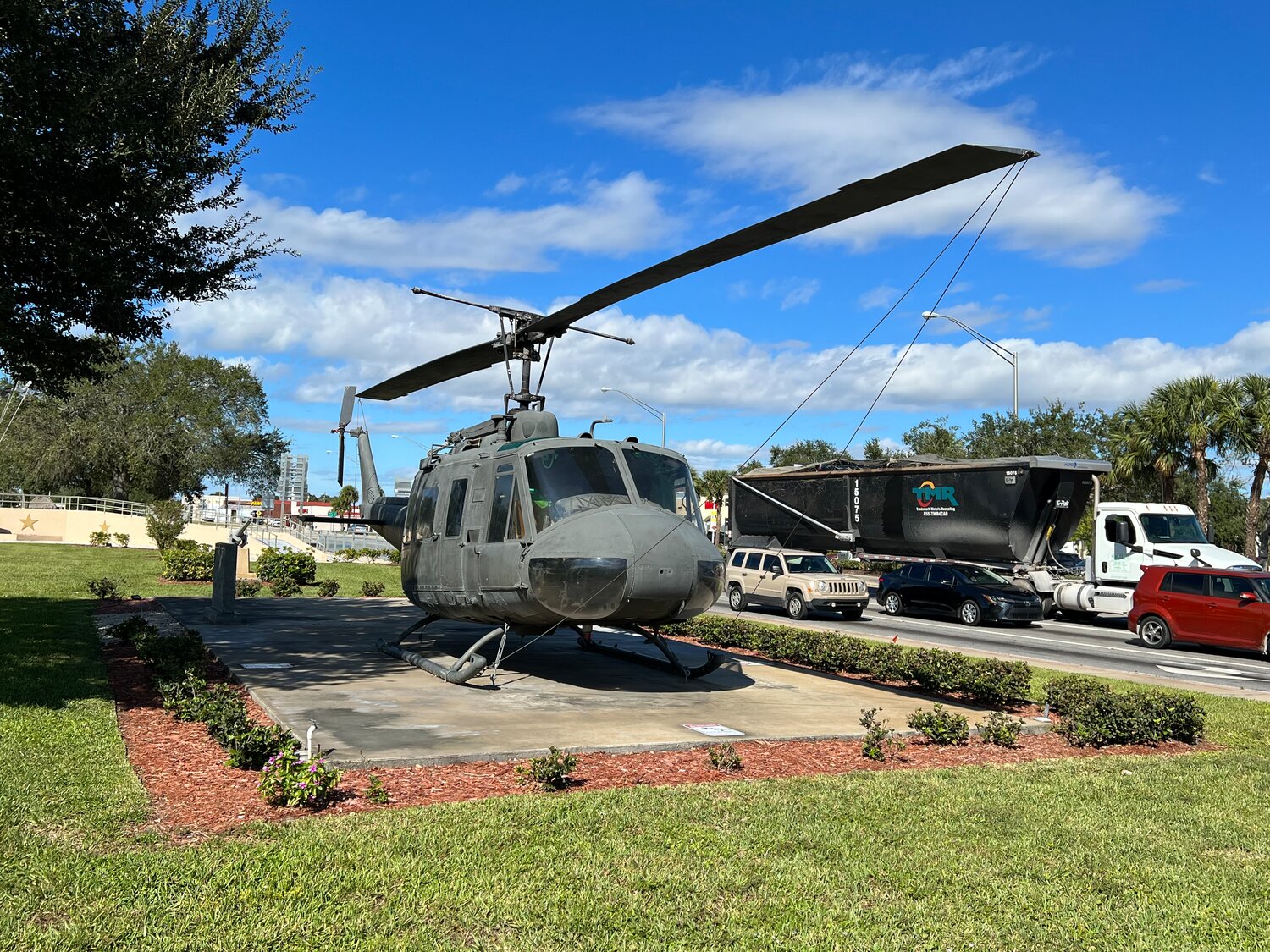 OKEECHOBEE -- The helicopter in Veterans Memorial Park will get a new paint job soon. [Photo by Katrina Elsken/Lake Okeechobee News]
